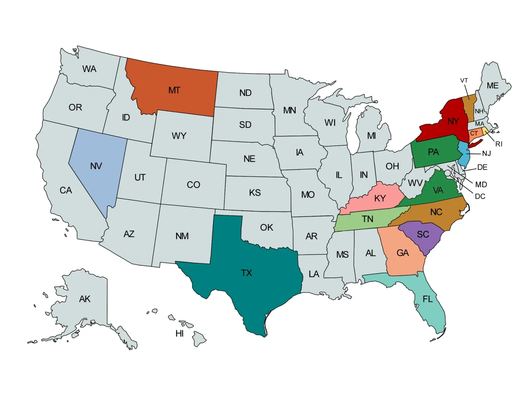 Map of the United States highlighting the 16 states where IFB Insurance is licensed